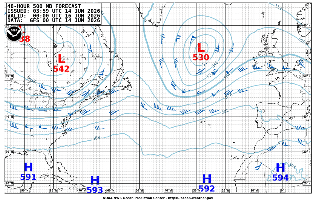 North Atlantic 48 Hour 500 MB Forecast