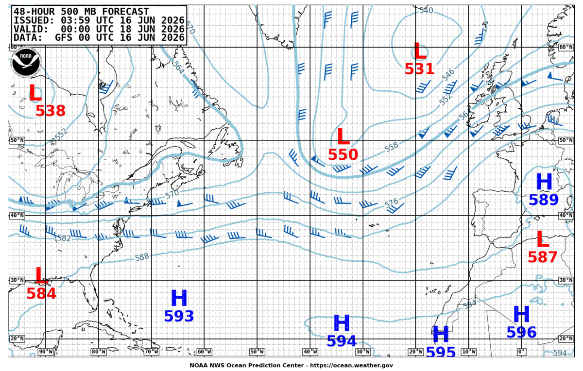 North Atlantic 48 Hour 500 MB Forecast
