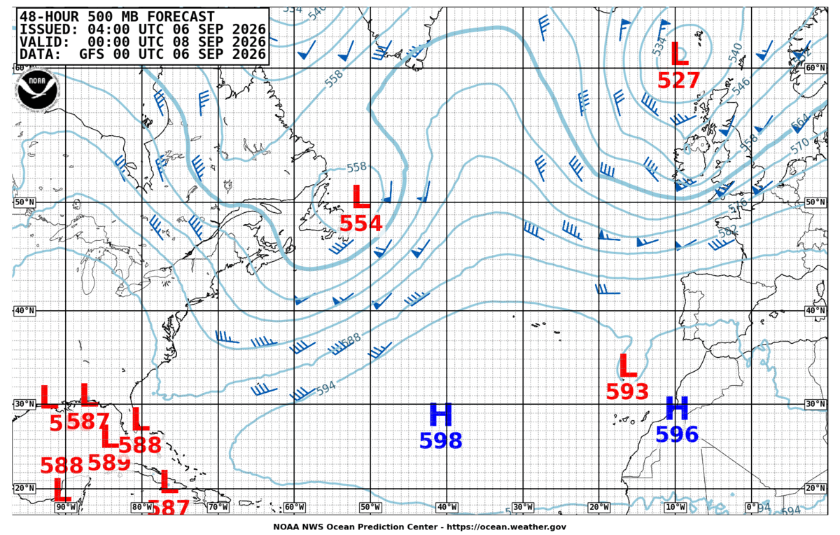 North Atlantic 48 Hour 500 MB Forecast