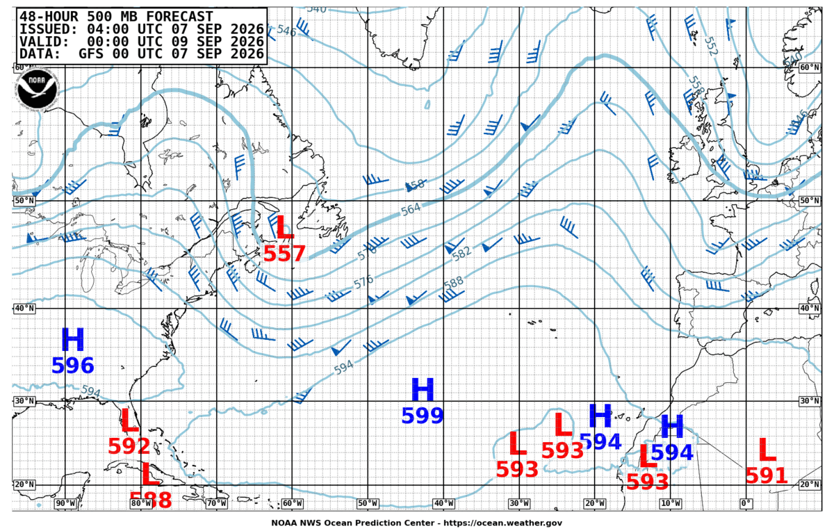 North Atlantic 48 Hour 500 MB Forecast