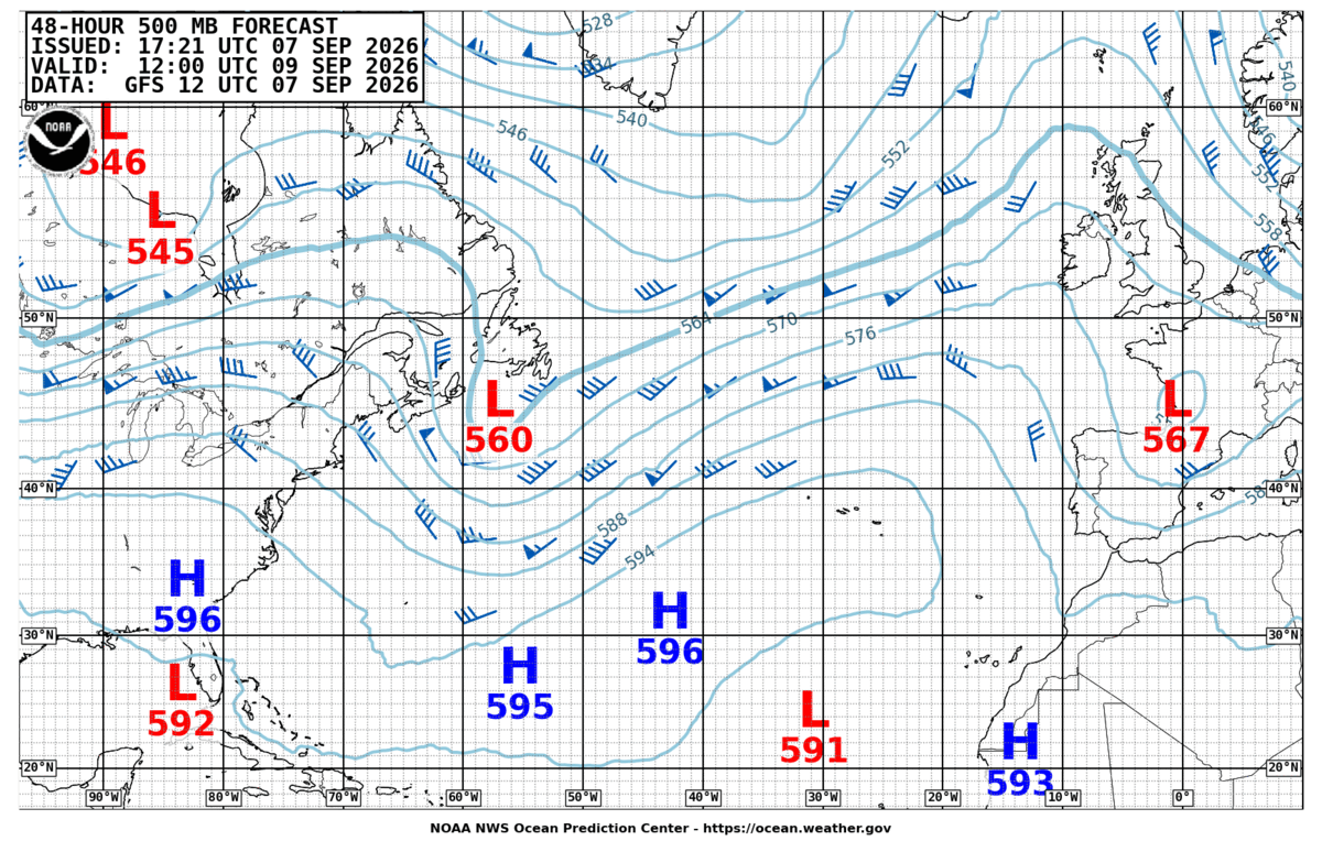 North Atlantic 48 Hour 500 MB Forecast