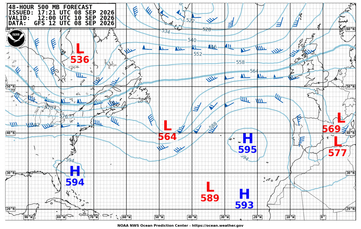 North Atlantic 48 Hour 500 MB Forecast