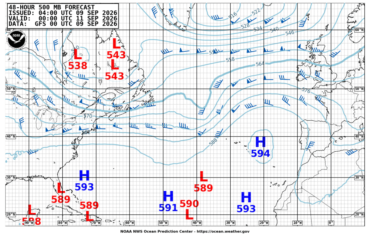 North Atlantic 48 Hour 500 MB Forecast