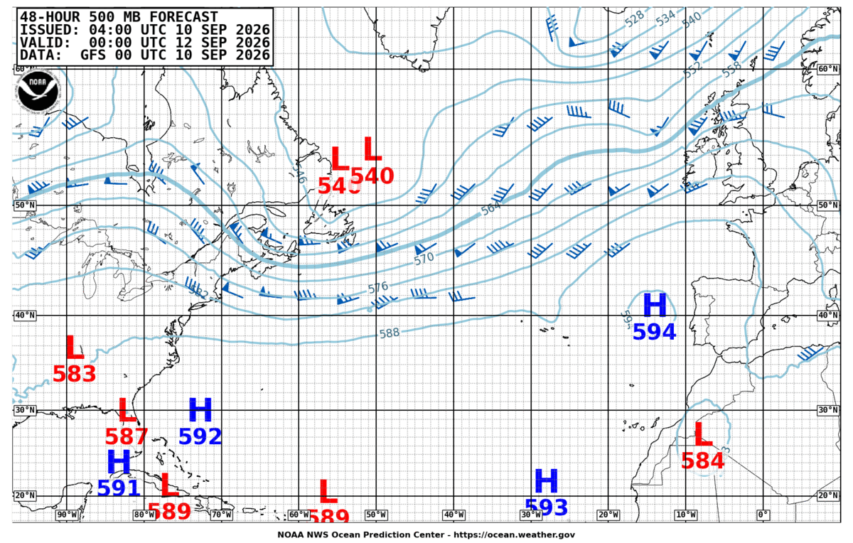 North Atlantic 48 Hour 500 MB Forecast
