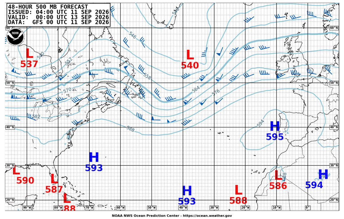 North Atlantic 48 Hour 500 MB Forecast