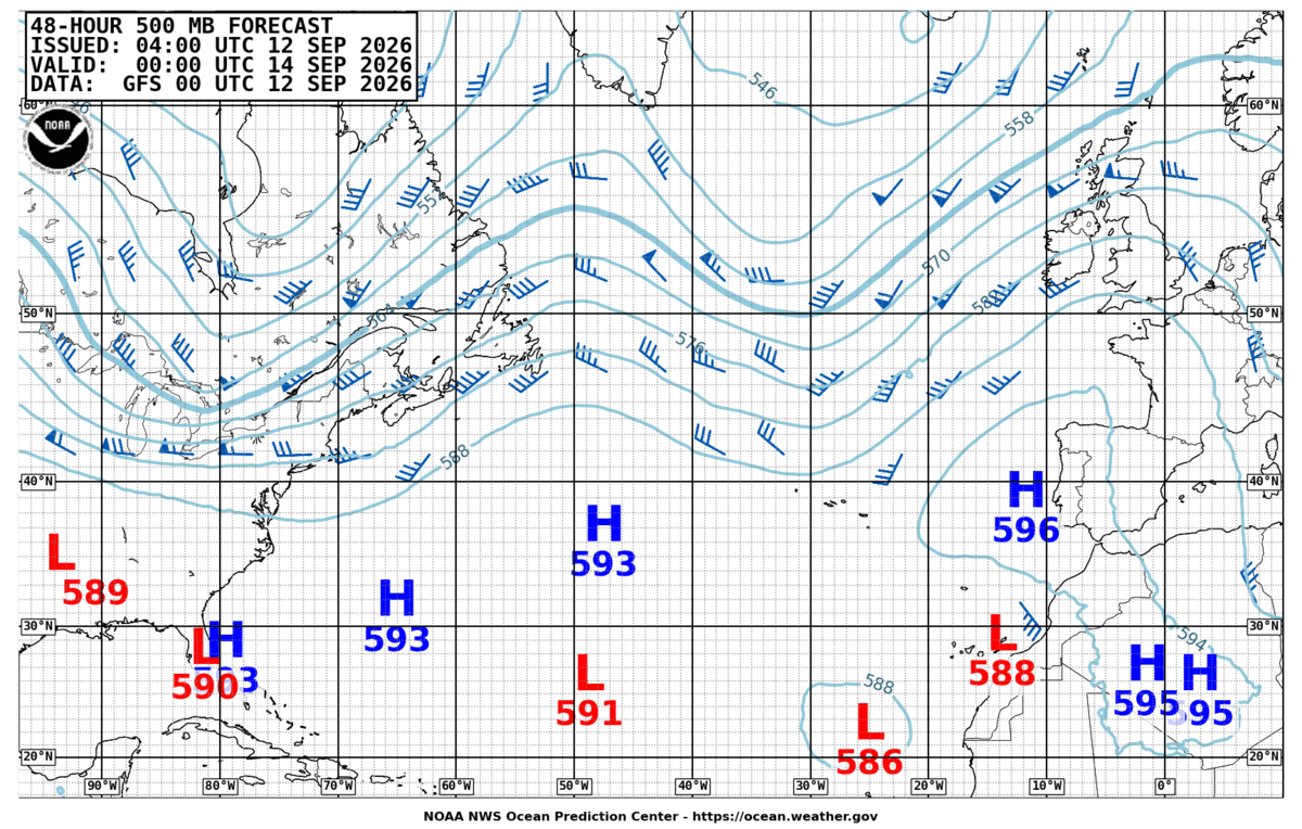 North Atlantic 48 Hour 500 MB Forecast
