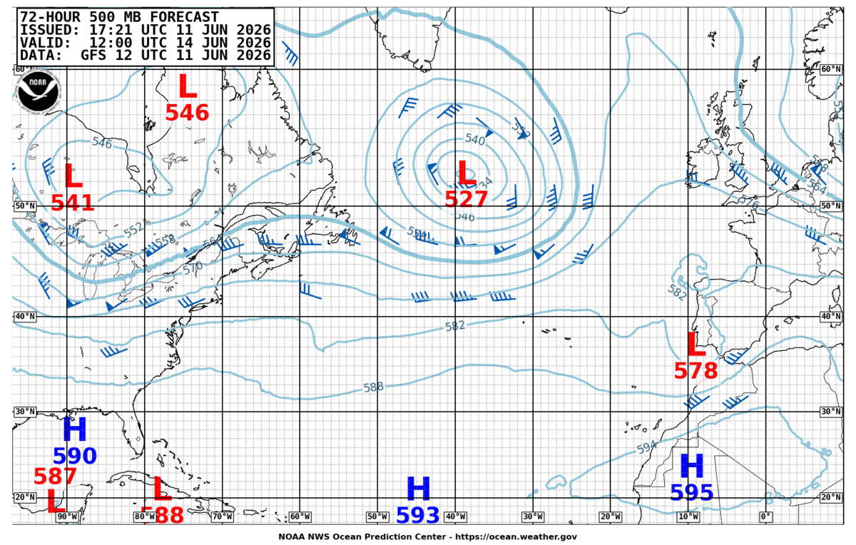 North Atlantic 72 Hour 500 MB Forecast