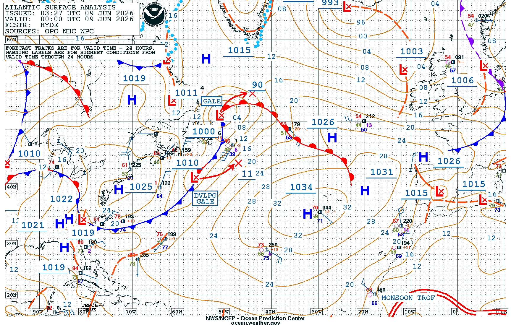 North Atlantic Surface Analysis