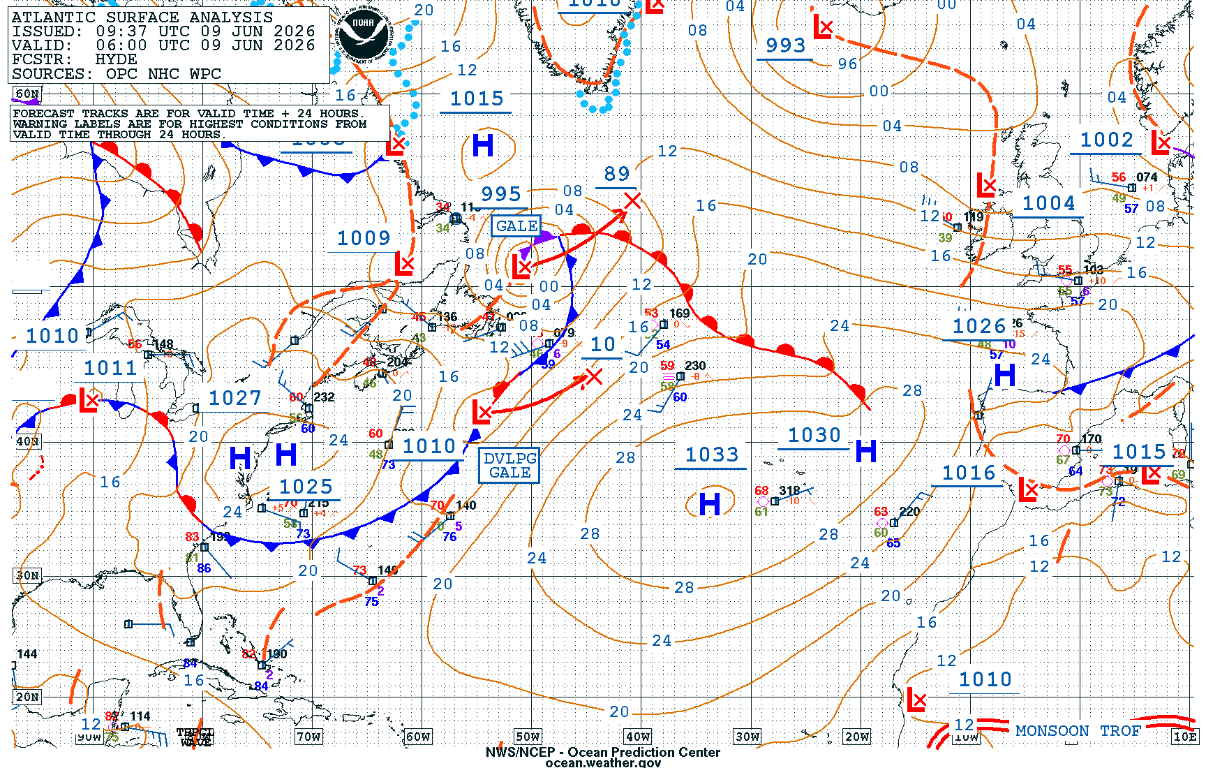 North Atlantic Surface Analysis