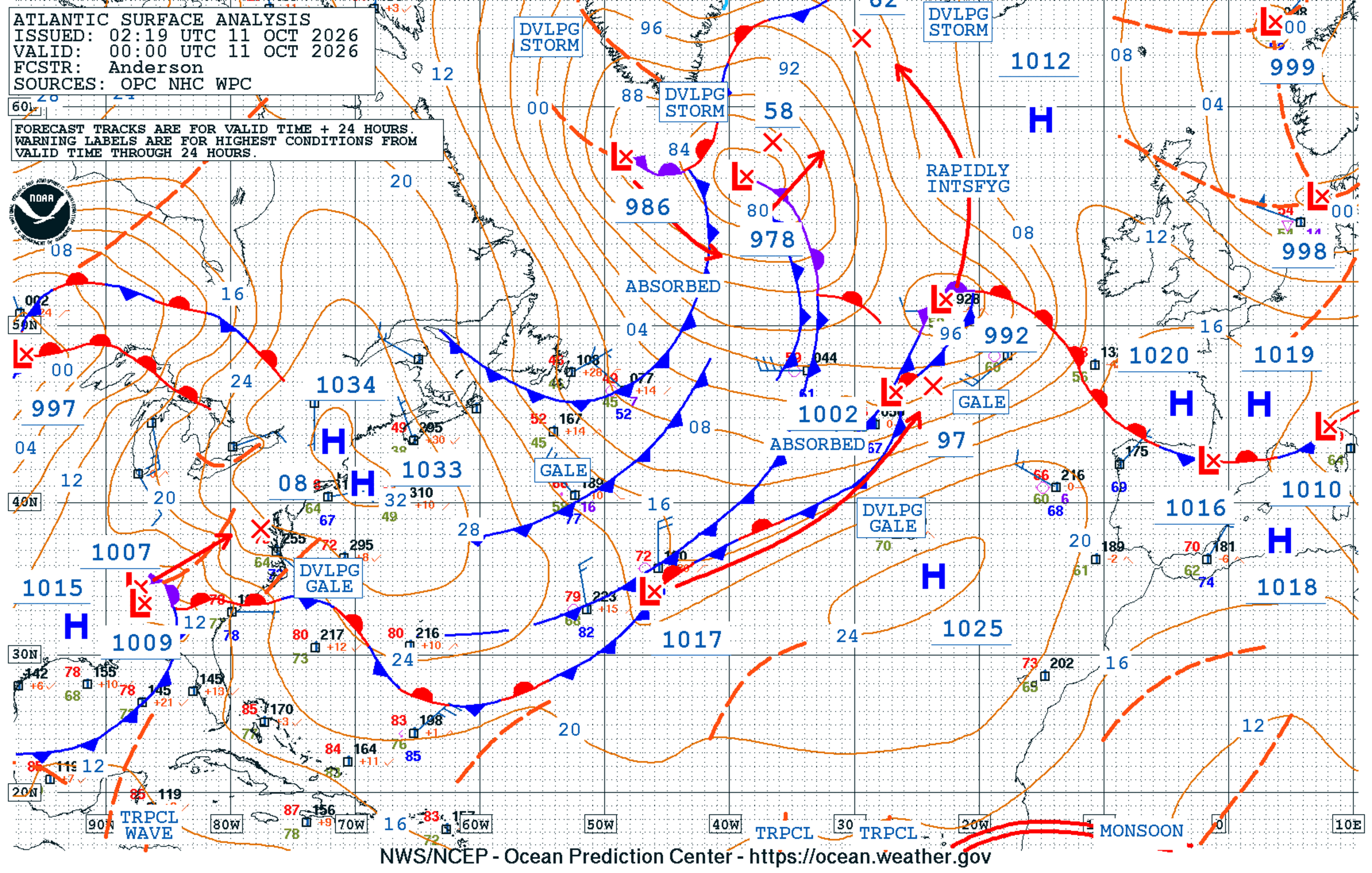 North Atlantic Surface Analysis