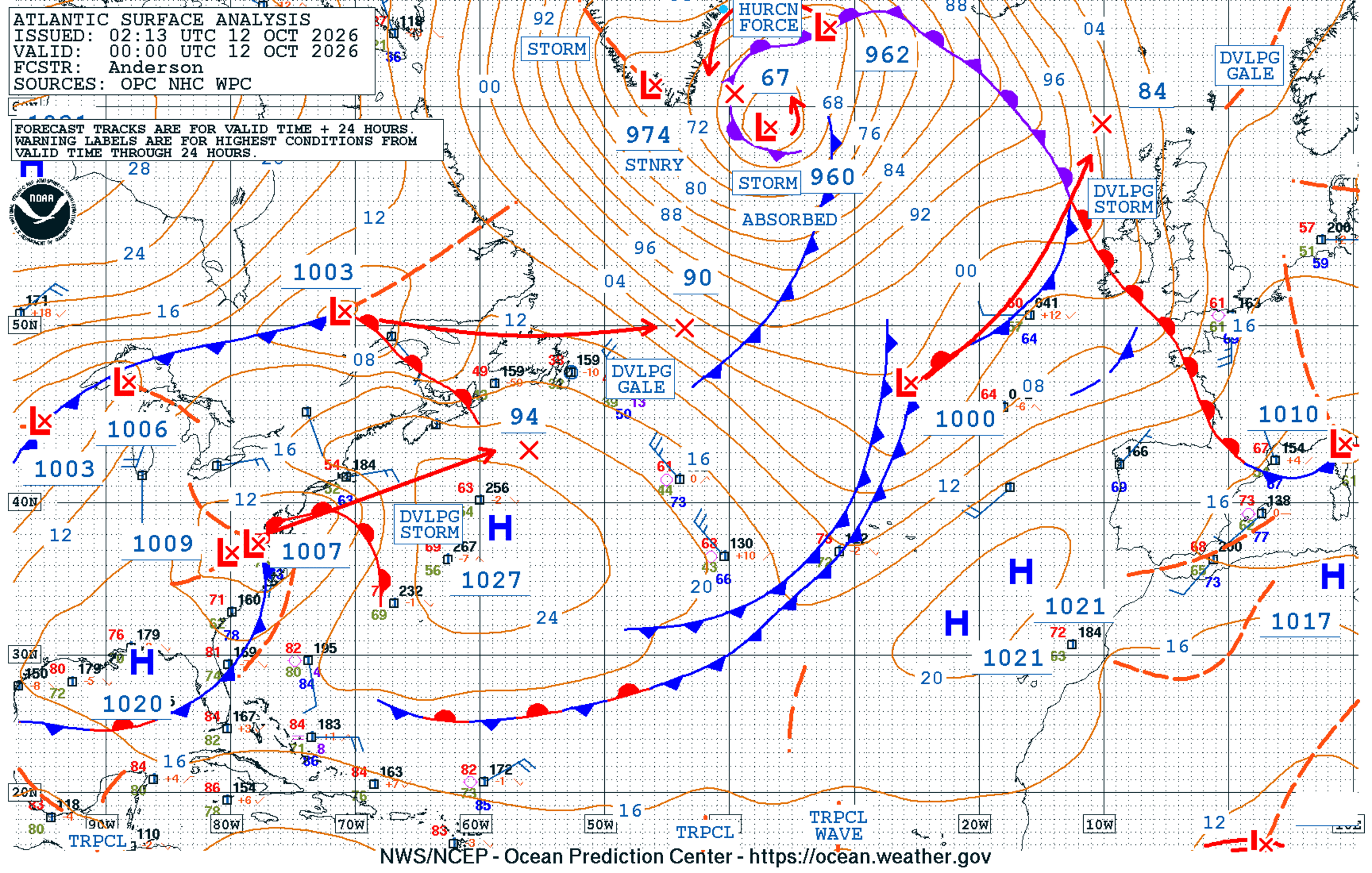North Atlantic Surface Analysis