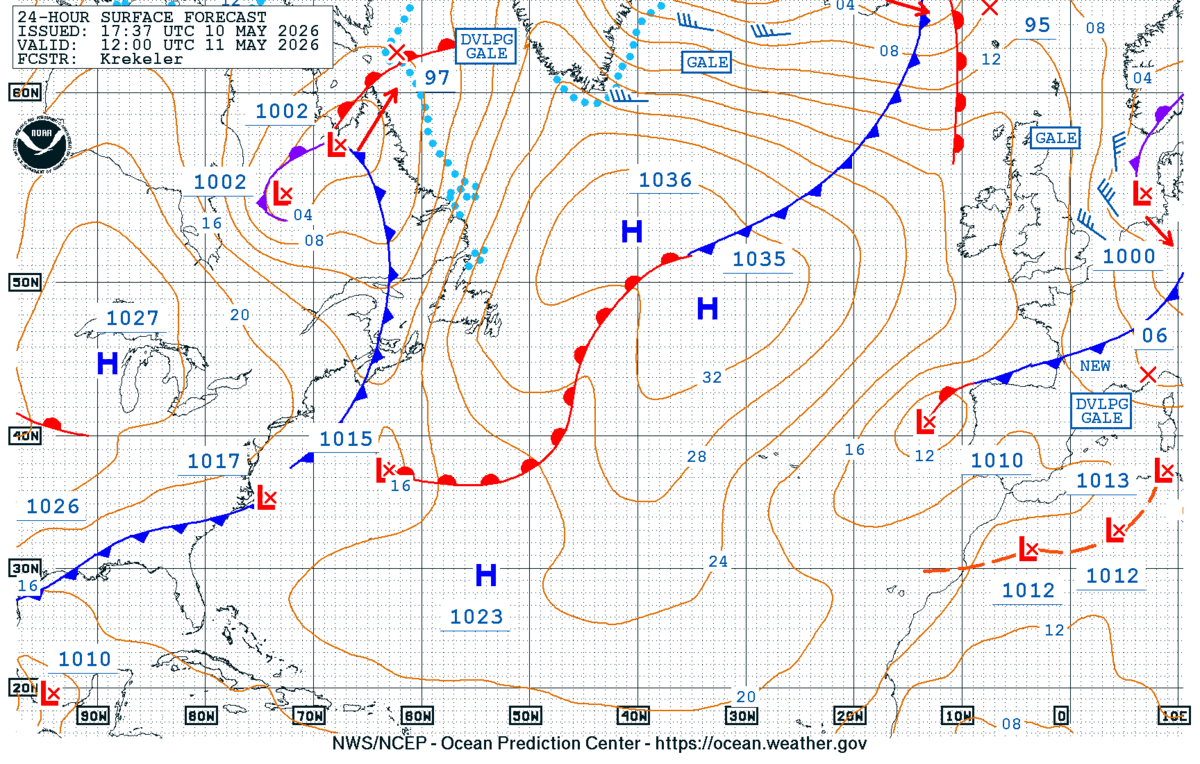 North Atlantic 24 Hour Surface Forecast
