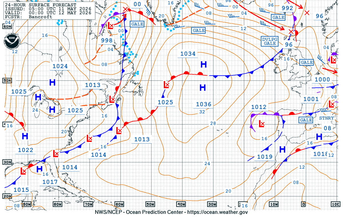 North Atlantic 24 Hour Surface Forecast
