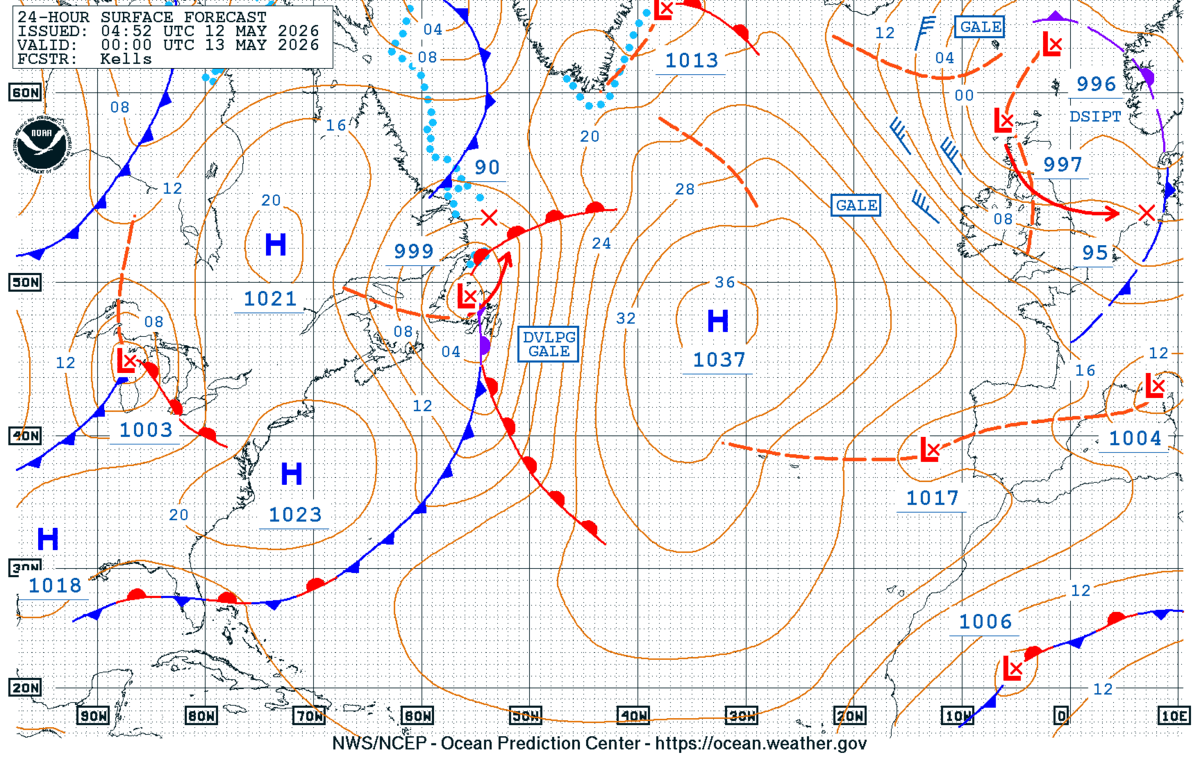 North Atlantic 24 Hour Surface Forecast