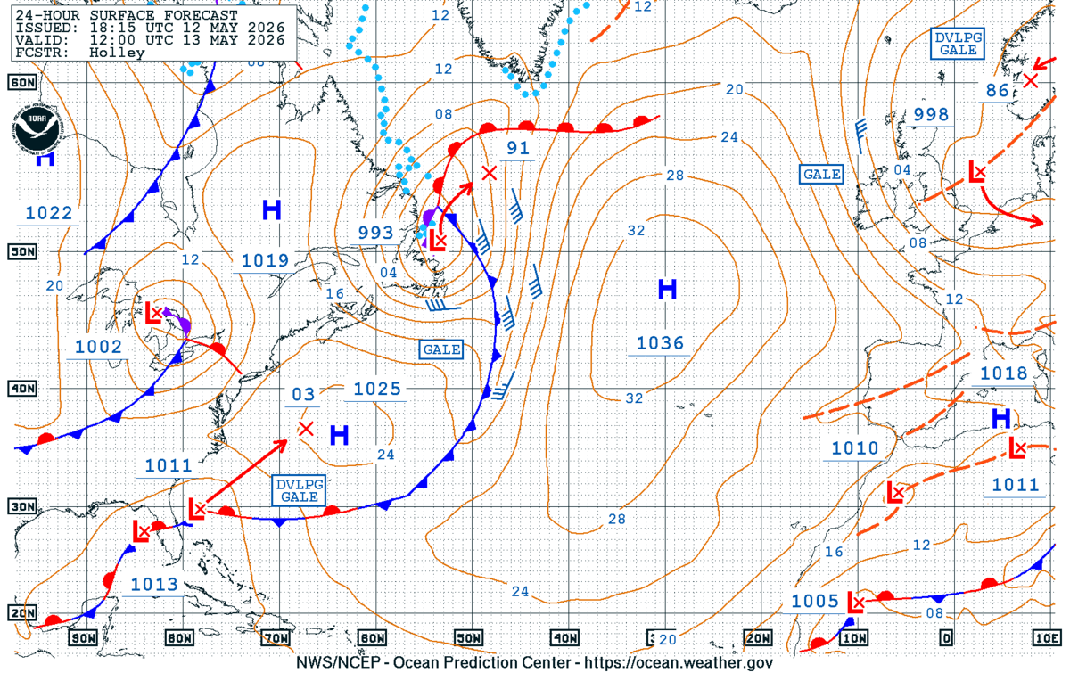North Atlantic 24 Hour Surface Forecast