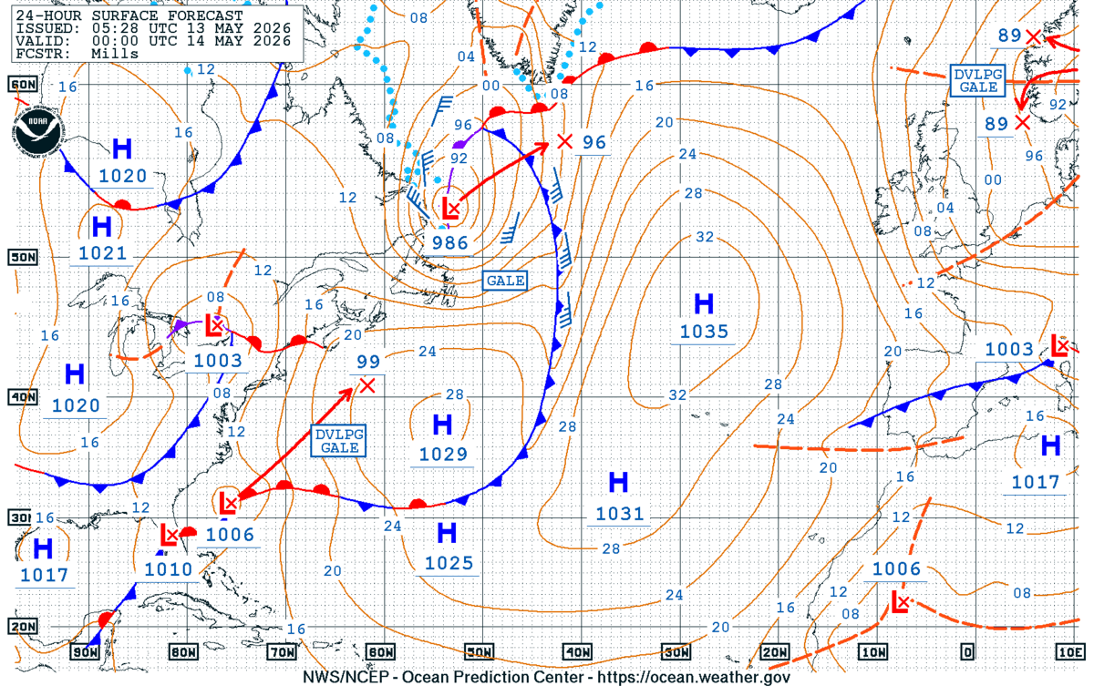 North Atlantic 24 Hour Surface Forecast