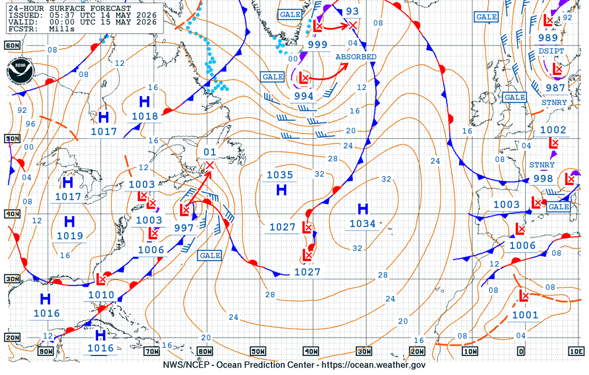 North Atlantic 24 Hour Surface Forecast