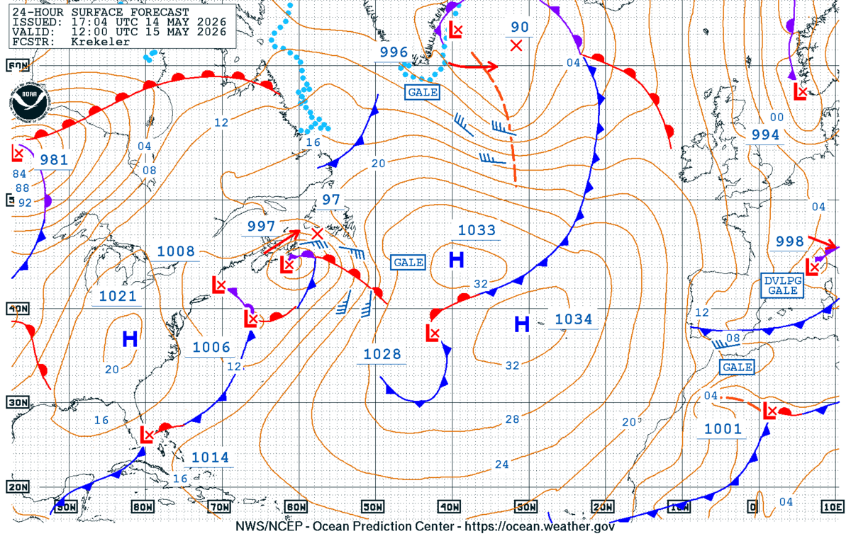 North Atlantic 24 Hour Surface Forecast