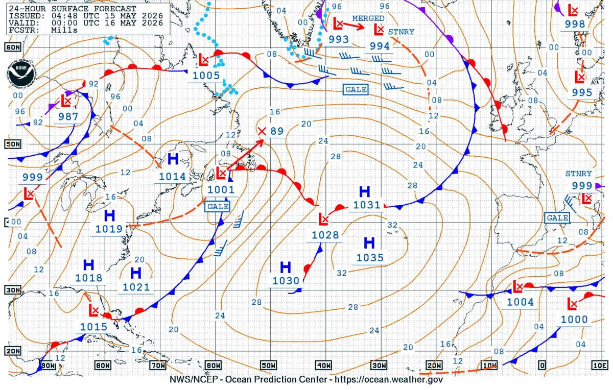 North Atlantic 24 Hour Surface Forecast