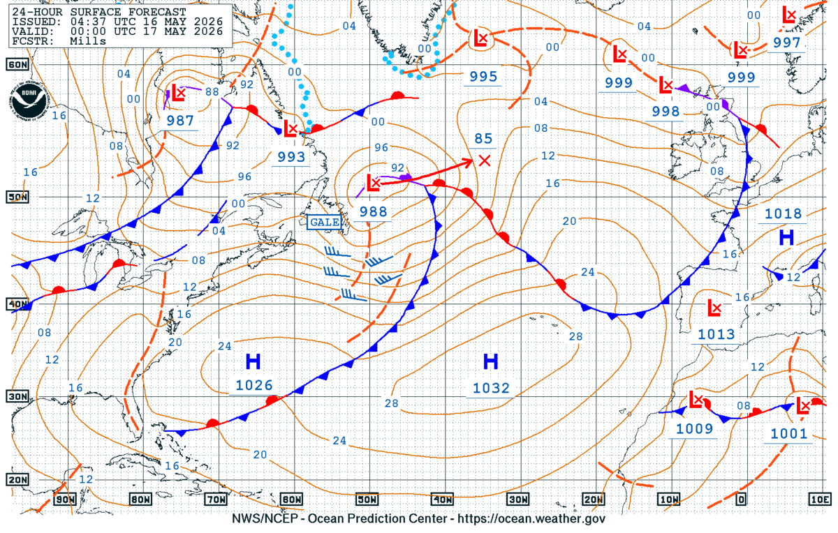 North Atlantic 24 Hour Surface Forecast