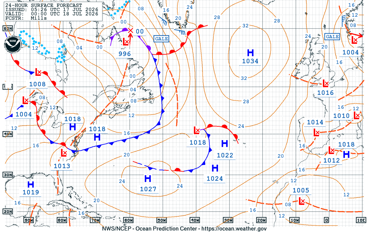 North Atlantic 24 Hour Surface Forecast