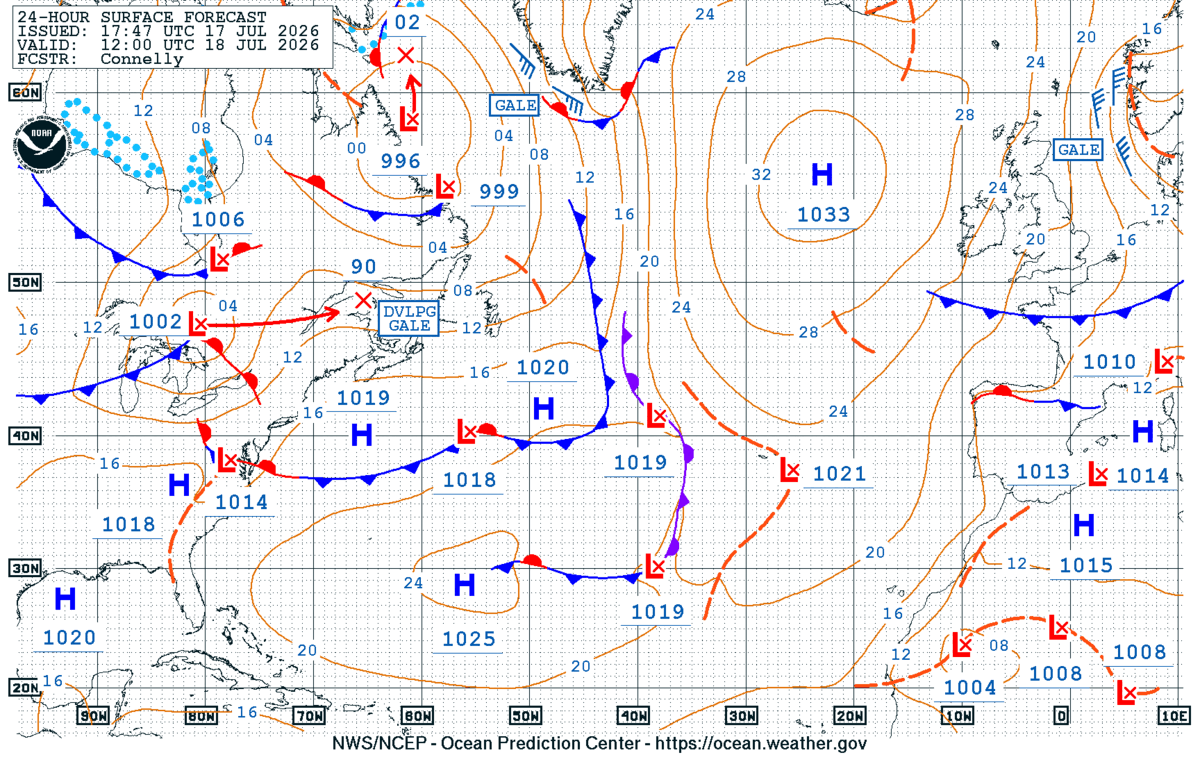 North Atlantic 24 Hour Surface Forecast