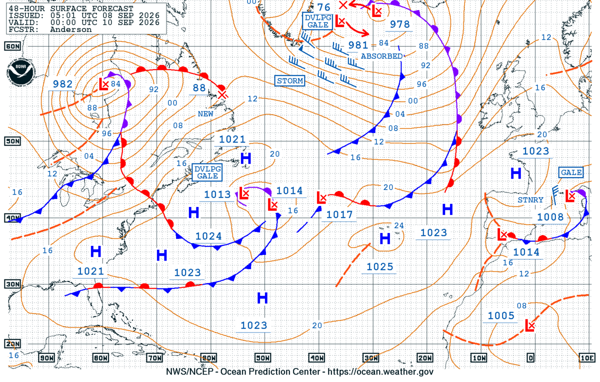 North Atlantic 48 Hour Surface Forecast