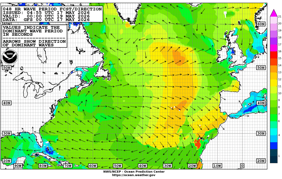 North Atlantic 48 Hour Wave Period Forecast