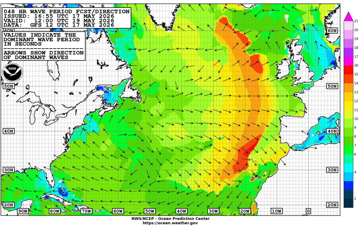 North Atlantic 48 Hour Wave Period Forecast