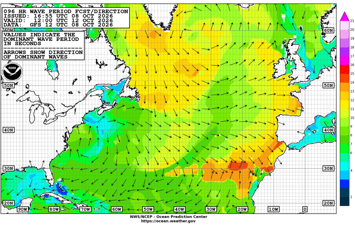 North Atlantic 96 Hour Wave Period Forecast