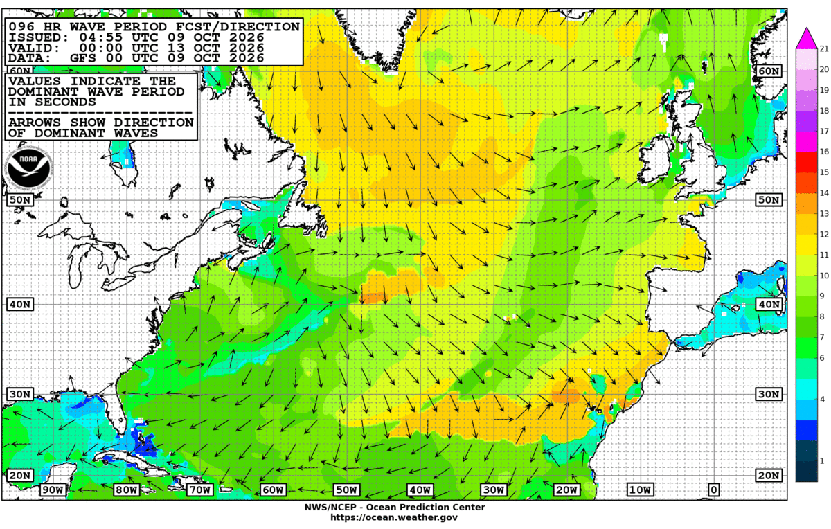 North Atlantic 96 Hour Wave Period Forecast