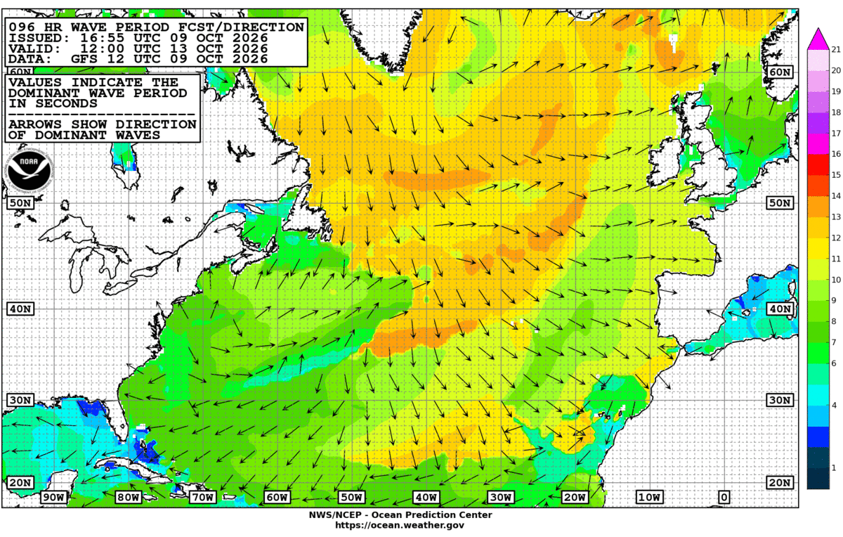 North Atlantic 96 Hour Wave Period Forecast
