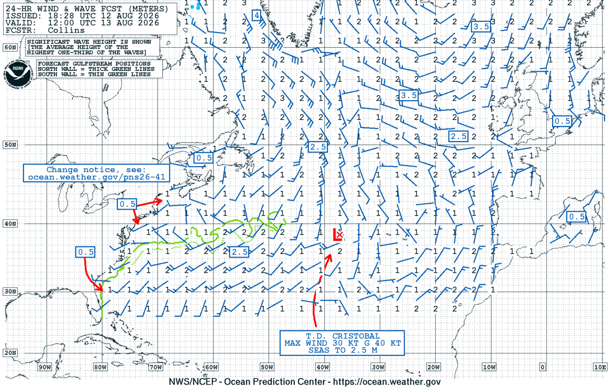 North Atlantic 24 Hour Wind & Wave Forecast