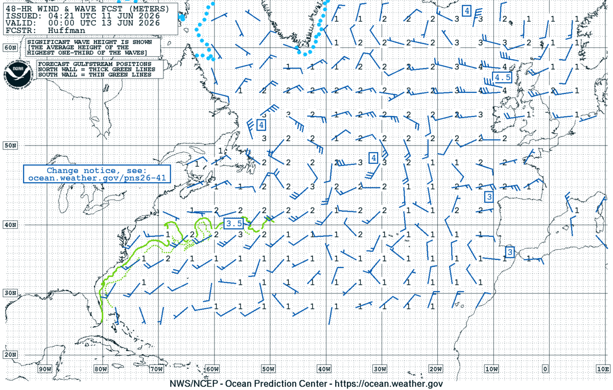 North Atlantic 48 Hour Wind & Wave Forecast