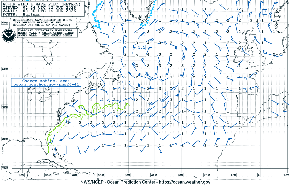 North Atlantic 48 Hour Wind & Wave Forecast