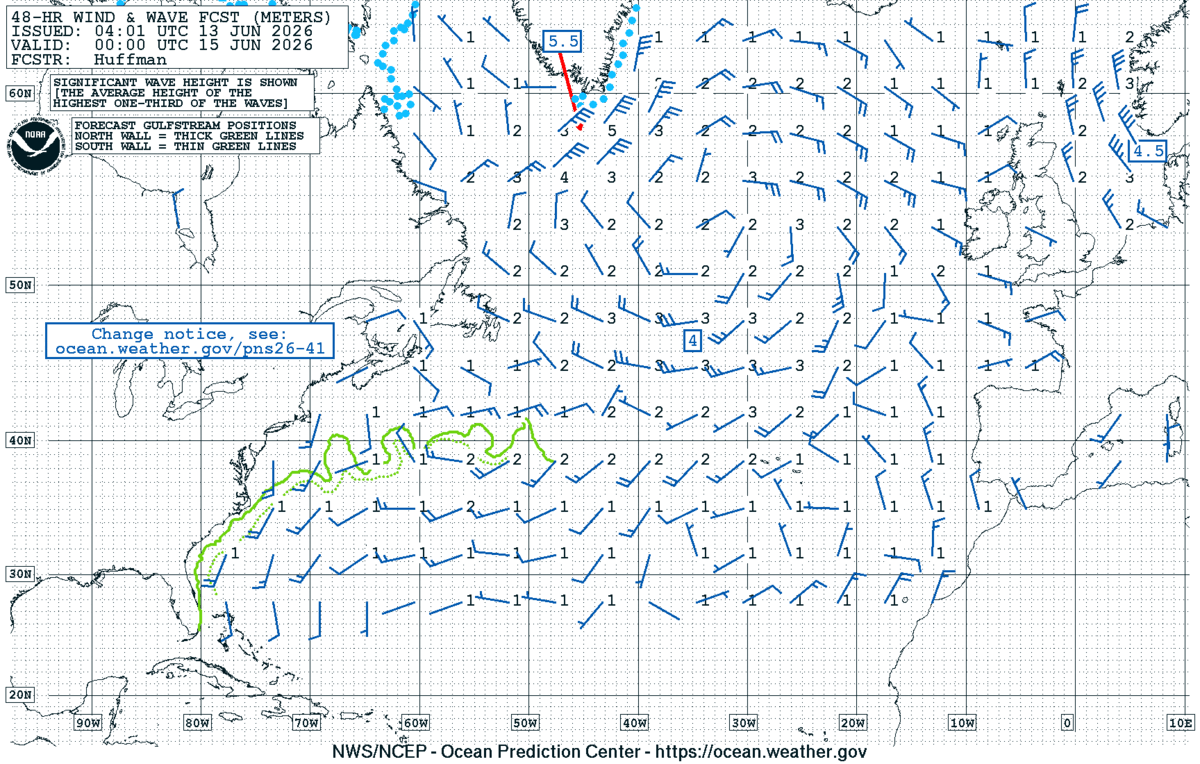 North Atlantic 48 Hour Wind & Wave Forecast