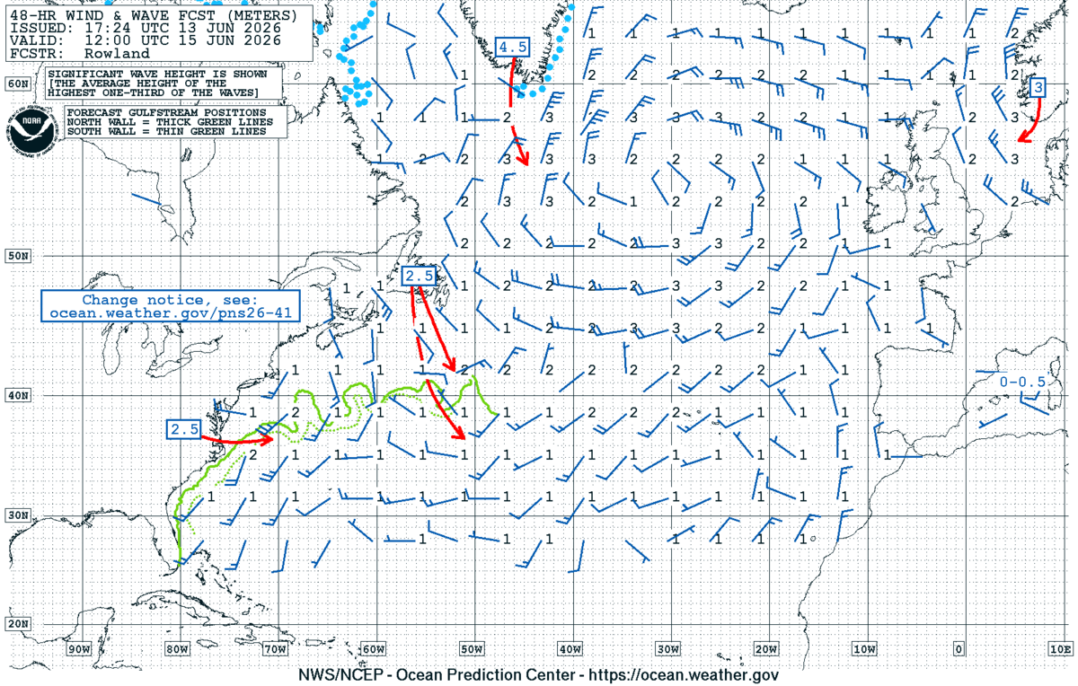 North Atlantic 48 Hour Wind & Wave Forecast