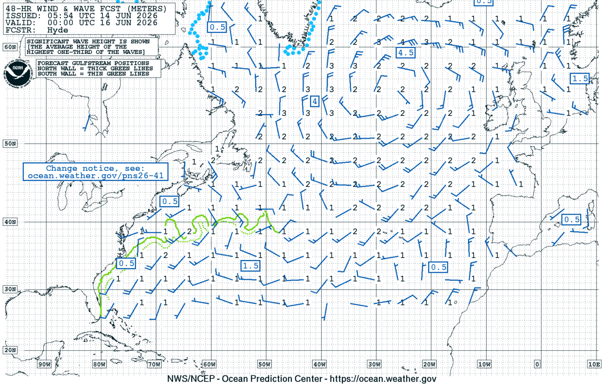 North Atlantic 48 Hour Wind & Wave Forecast