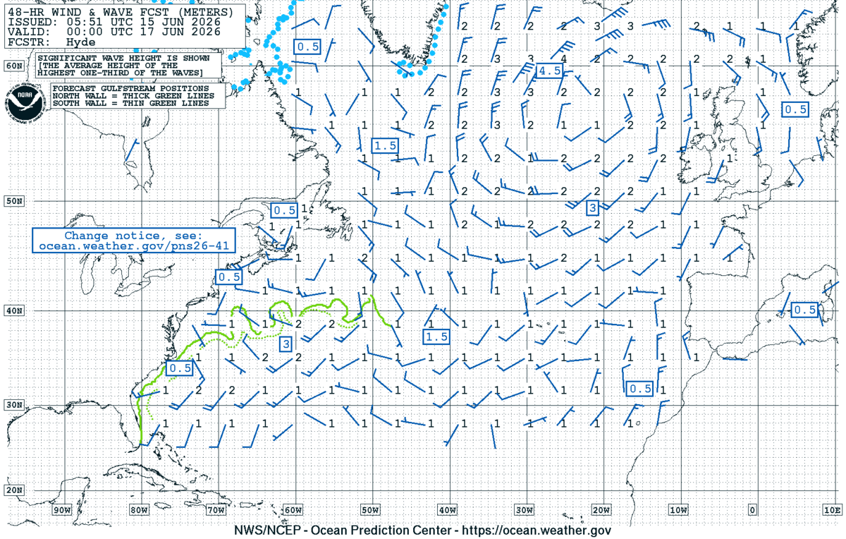 North Atlantic 48 Hour Wind & Wave Forecast
