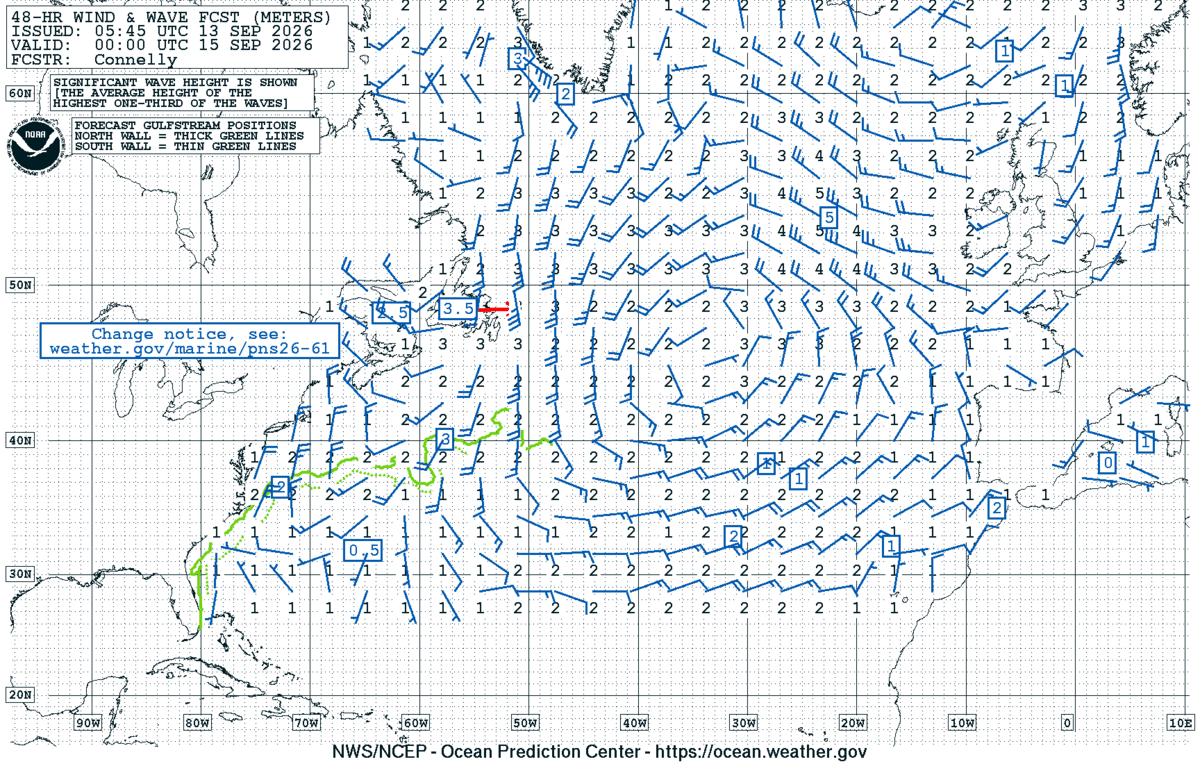 North Atlantic 48 Hour Wind & Wave Forecast