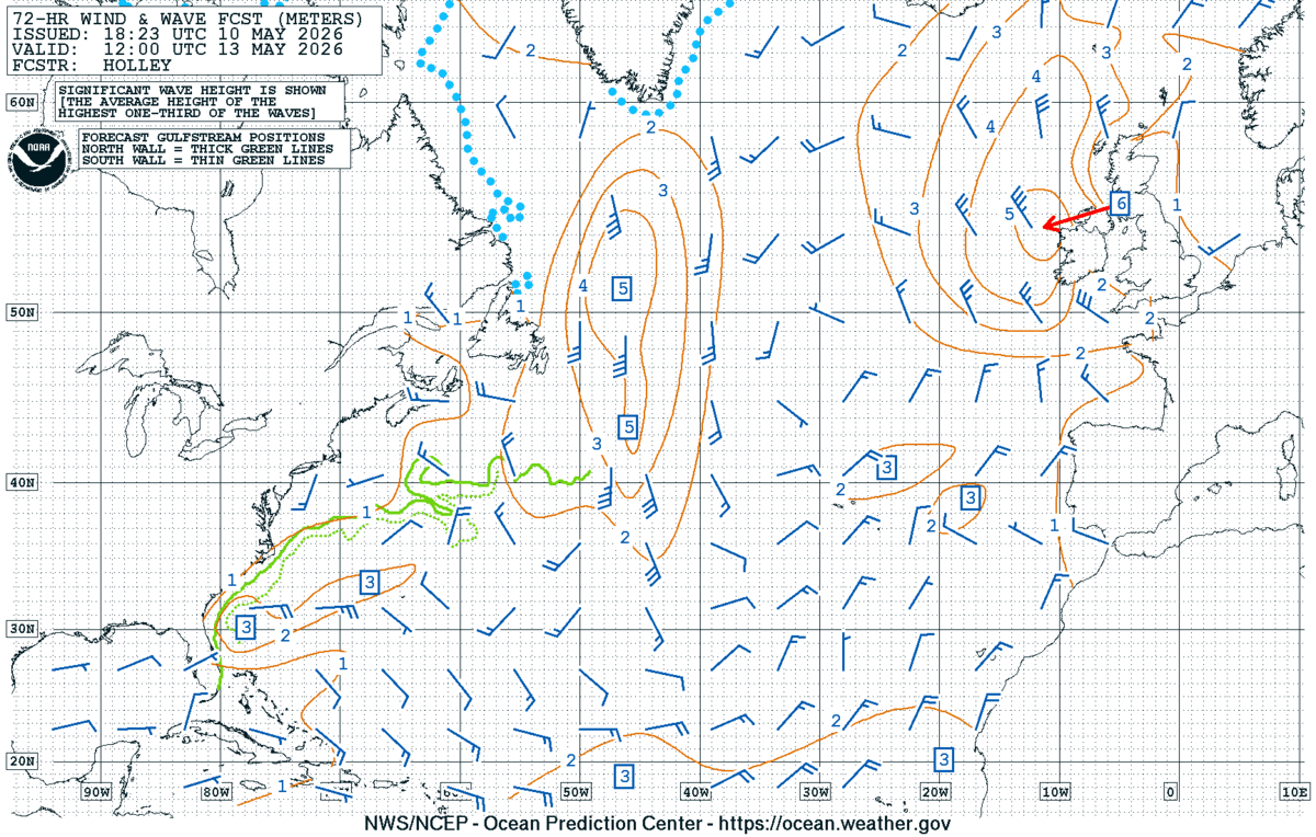 North Atlantic 72 Hour Wind & Wave Forecast