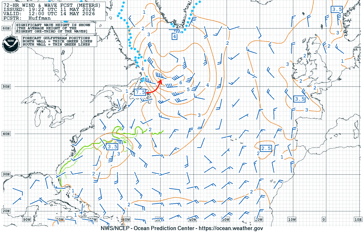 North Atlantic 72 Hour Wind & Wave Forecast