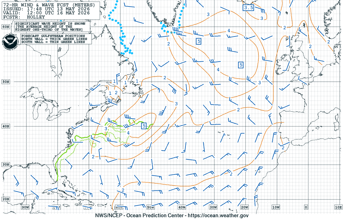 North Atlantic 72 Hour Wind & Wave Forecast