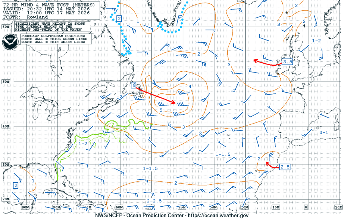 North Atlantic 72 Hour Wind & Wave Forecast
