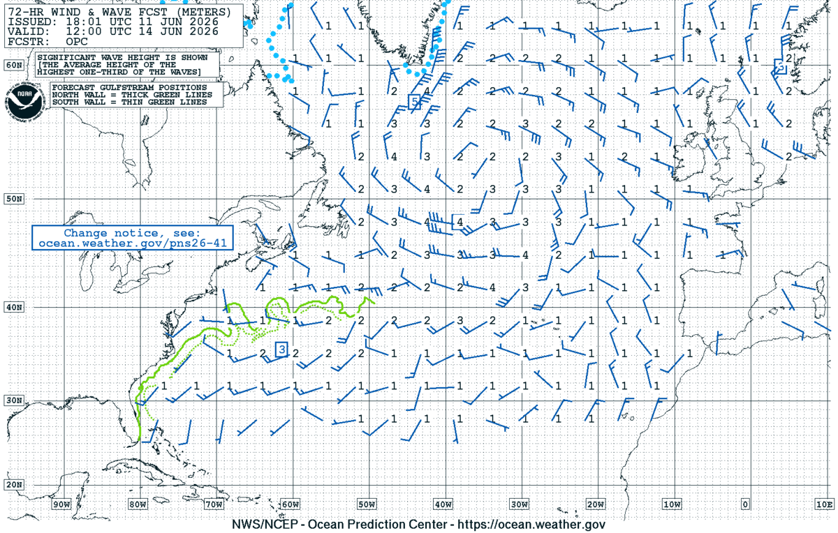 North Atlantic 72 Hour Wind & Wave Forecast