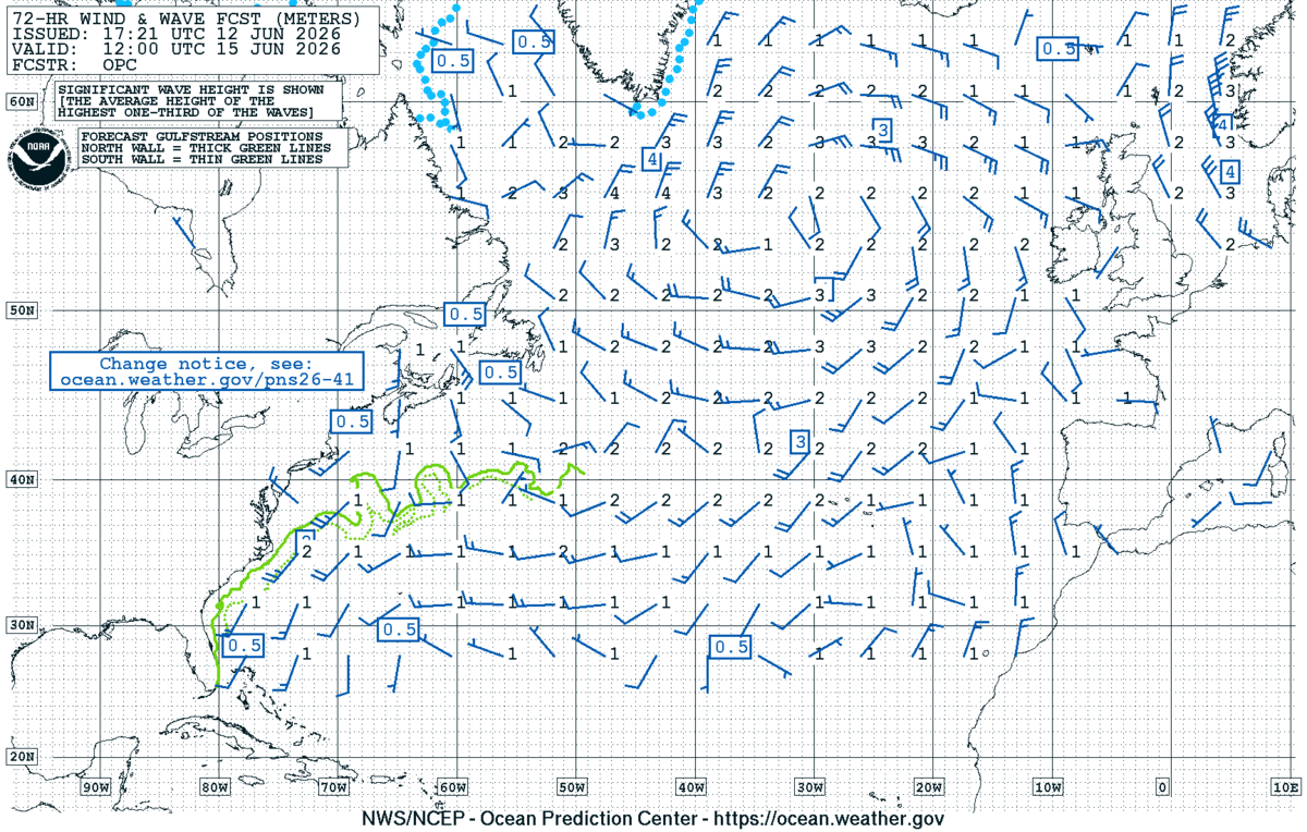 North Atlantic 72 Hour Wind & Wave Forecast