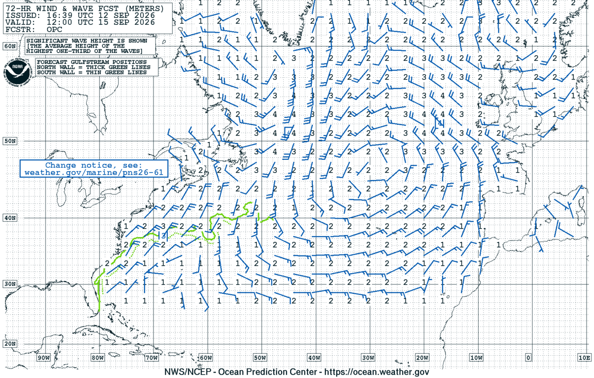 North Atlantic 72 Hour Wind & Wave Forecast