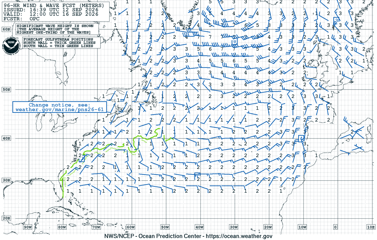 North Atlantic 96 Hour Wind & Wave Forecast