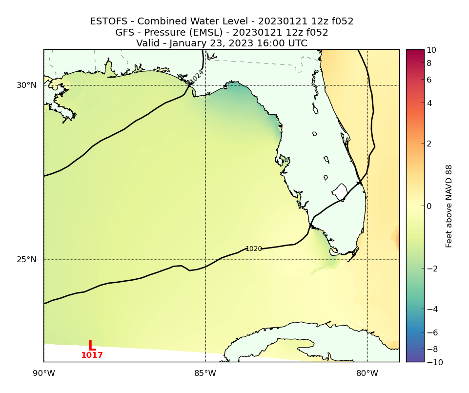 ESTOFS 52 Hour Total Water Level image (ft)