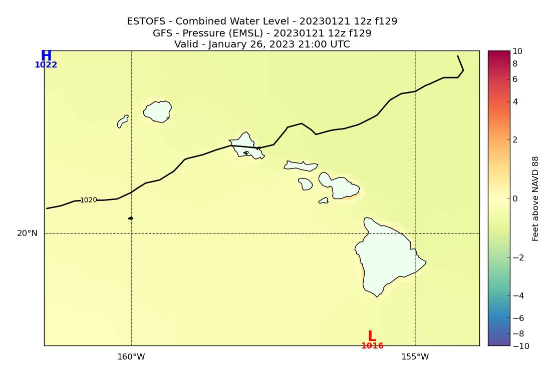 ESTOFS 129 Hour Total Water Level image (ft)